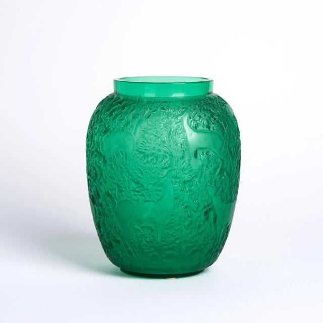 René Lalique Lalique Green Glass Biches Vase For Sale - Image 4 of 9
