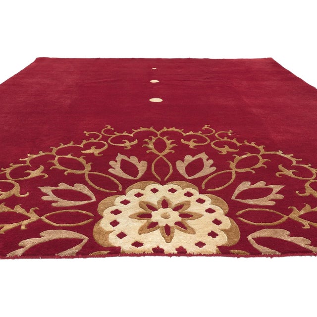 Modern Late 20th Century Red Chinese Rug With Floral Mandala, 07'09 X 09'10 For Sale - Image 3 of 10