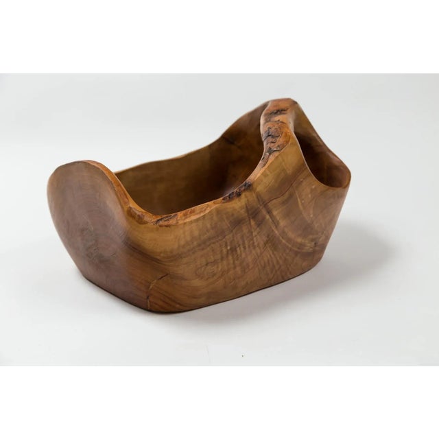 Hand-carved Olive Wood Bowl, Jean Paul Bain, Vallauris, France, circa 1970. Organic shaped bowl with handle. Signed on...