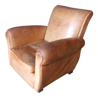 1940s Tan Leather English Club Chair For Sale