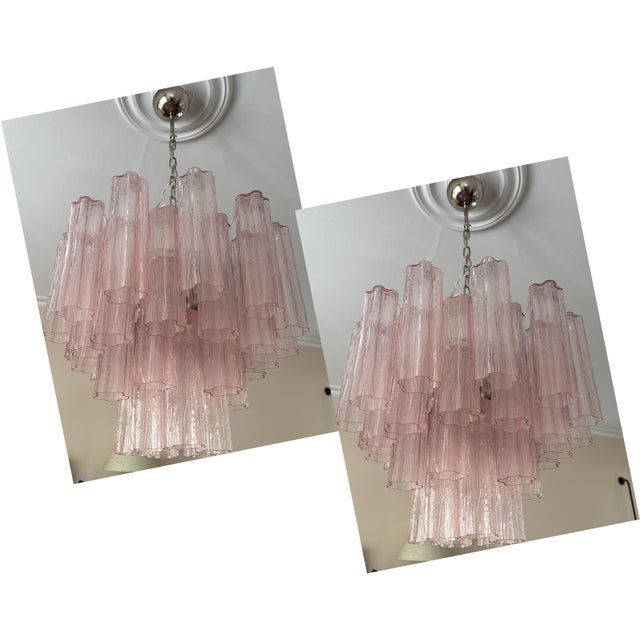 Pink Murano Chandeliers with Tronchi Glass Tubes, Set of 2 For Sale - Image 14 of 14
