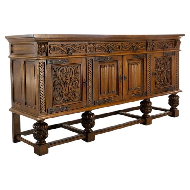 Neo-Renaissance Spanish Large Carved Oak Buffet, 1950 For Sale - Image 18 of 18