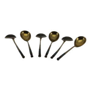 1890 Enamel & Sterling Gilt Cloisonné Set of 6 Spoons