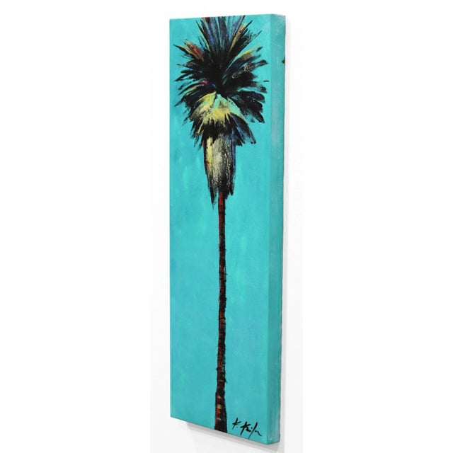 Aqua Alive - Tall Skinny Palm Tree Landscape Painting on Canvas - Original Artwork by Kathleen Keifer For Sale In Los Angeles - Image 6 of 9