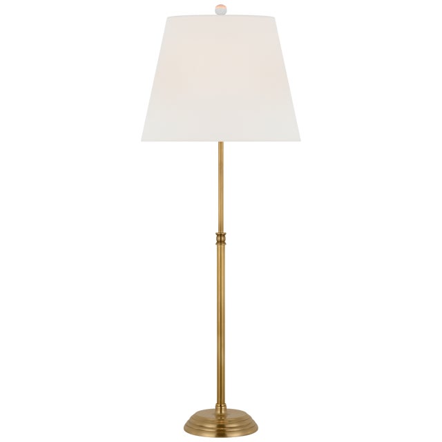 Traditional Suzanne Kasler by Visual Comfort Signature Wyatt 29" Buffet Lamp in Hand-Rubbed Antique Brass with Linen Shade For Sale - Image 3 of 3