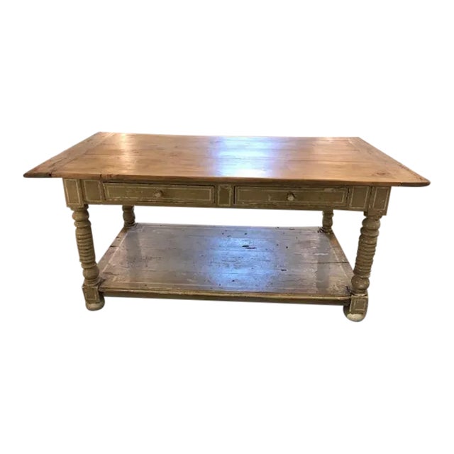 Painted French Island with 2 Drawers, Provence, Circa 1830 For Sale