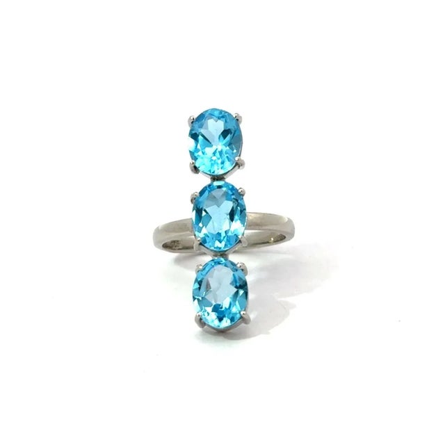 Not Yet Made - Made To Order Unique Design 7.53 Carat Blue Topaz Three Stone Ring in 925 Silver - Size 8.5 For Sale - Image 5 of 11