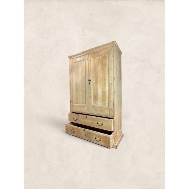 Wood Antique English Pine Wardrobe Linen Press Amoire Cupboard For Sale - Image 7 of 11