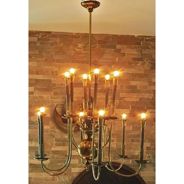 Gold Mid-Century Italian Brass Chandelier, 1950s For Sale - Image 8 of 18