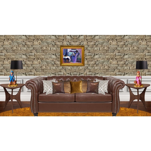 Mid-Century Chalkware Figural Boy and Girl Carrying Flower Baskets Table Lamp -A Pair For Sale - Image 9 of 12