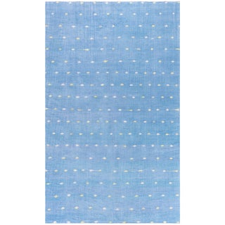 Doris Leslie Blau Indian Dhurrie Vintage Geometric Blue Flatweave Cotton Rug For Sale