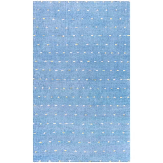 Doris Leslie Blau Indian Dhurrie Vintage Geometric Blue Flatweave Cotton Rug For Sale