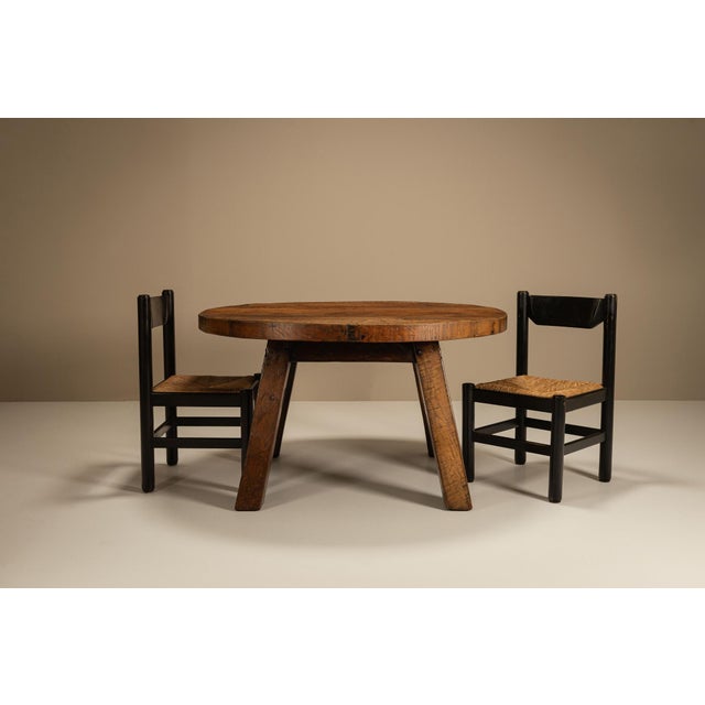 Wood Brutalist Round Dining Table, France, 1950s For Sale - Image 7 of 12