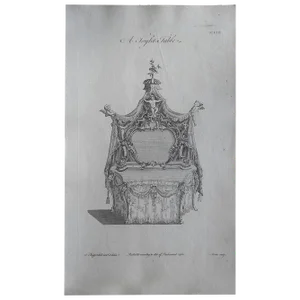Authentic Antique 18th C. Thos. Chippendale Furniture Engraving-Bed