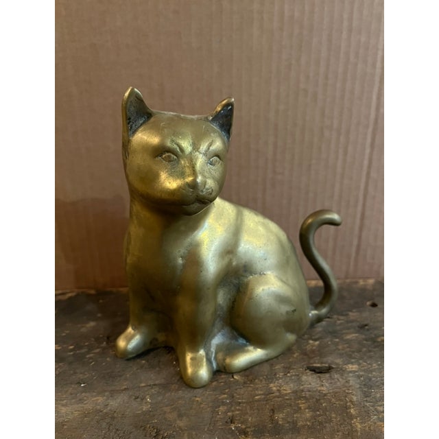 Large Vintage Brass Cat Figurine For Sale - Image 4 of 10