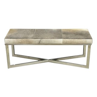 Modern Leather Cowhide Silver Chrome Metal X-Frame Stretcher Base Bench For Sale