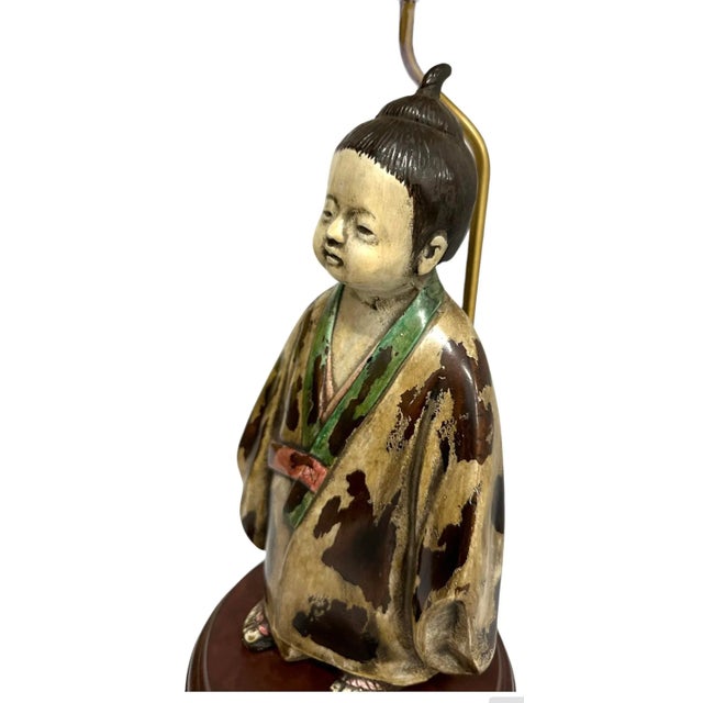 Japanese Vintage Japanese Porcelain Figural Lamp For Sale - Image 3 of 10
