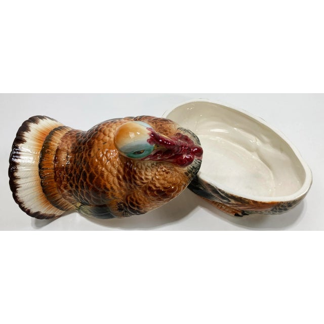 Brown Vintage Lidded Hand-Painted Ceramic Turkey Tureen For Sale - Image 8 of 11