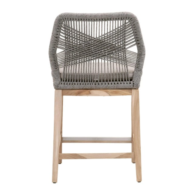 Loom Outdoor Counter Stool, Smoke Grey Teak with Platinum Rope For Sale - Image 9 of 10