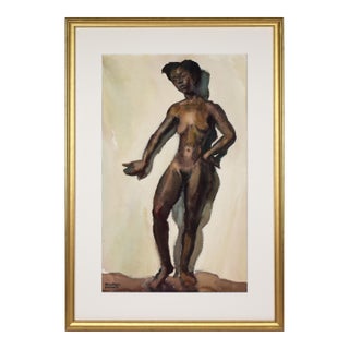 Vintage Watercolor Painting of Black/ African American Female Nude C. 1940s by Stephen Horvath For Sale