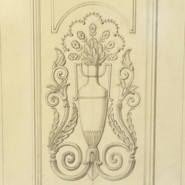 Paper Mid-20th Century Maison Jansen Architectural Detail Original Pencil Drawing For Sale - Image 7 of 7