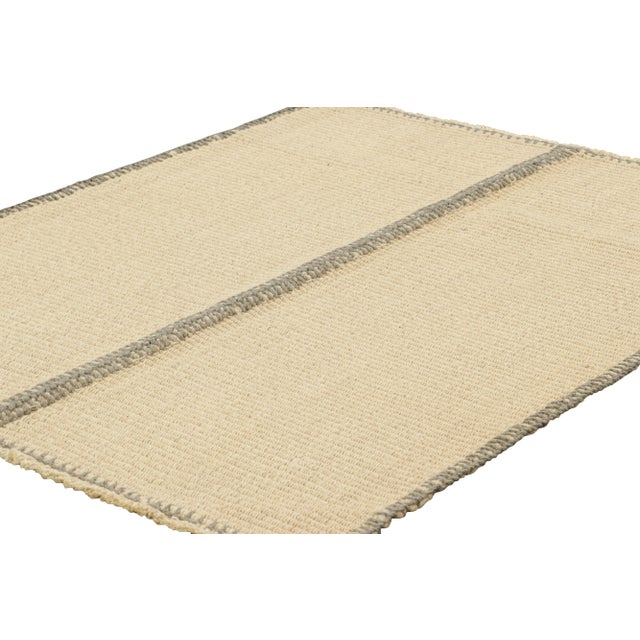 Rug & Kilim Rug & Kilim’s Contemporary Kilim in Gray and Cream White Textural Stripes For Sale - Image 4 of 7