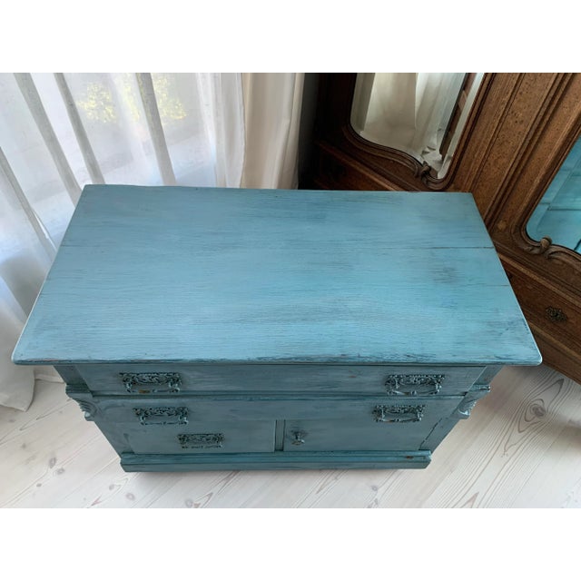 Antique Oak Petite Chest in Blue Paint For Sale - Image 9 of 12