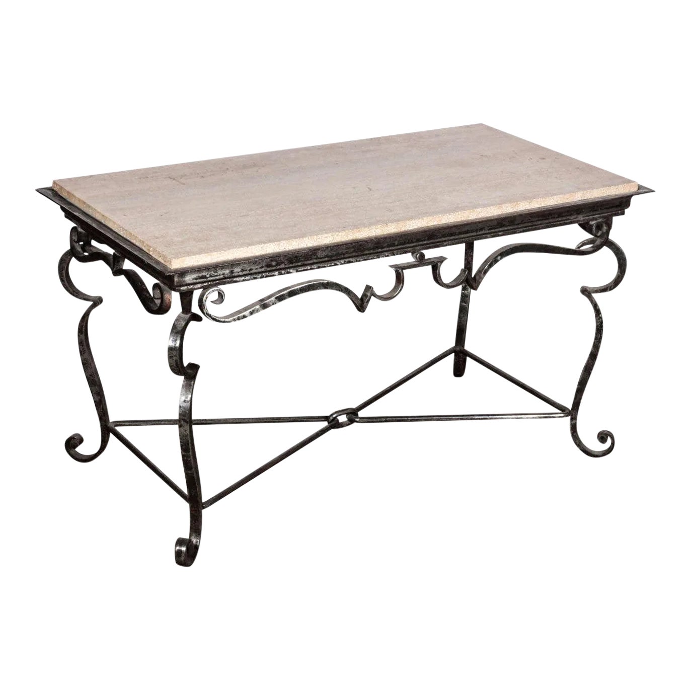 Iron Coffee Table With Travertine Marble Top Chairish