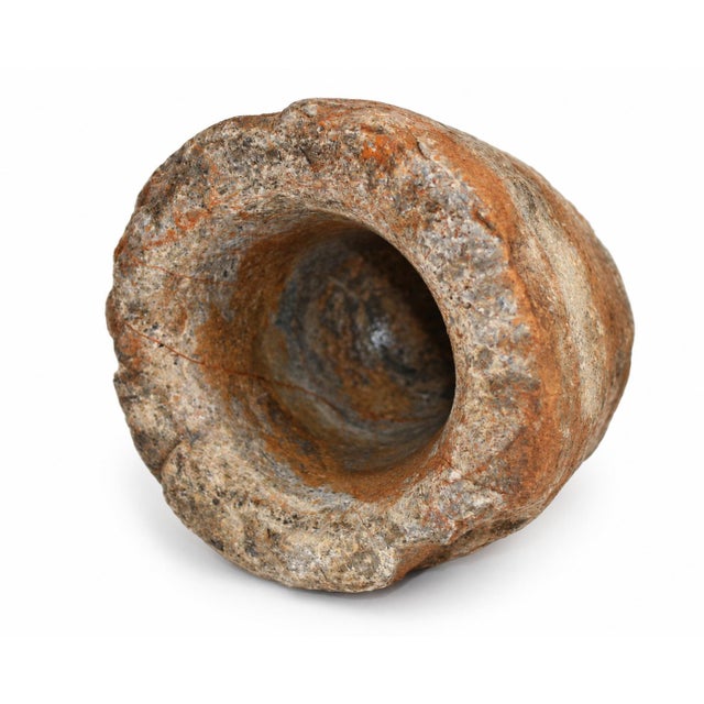 18th Century Granite Stone Bowl Mortar Planter Caramel Stripes 11 Lb For Sale - Image 10 of 10