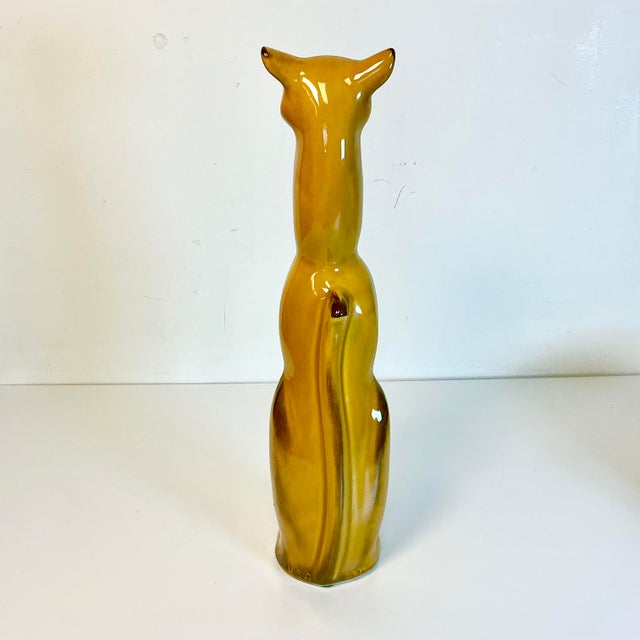 1973 Vintage Art Deco Boho Chic Folk Art Majolica Ceramic Cat Figural - 17" Tall, Artist Signed For Sale - Image 6 of 13