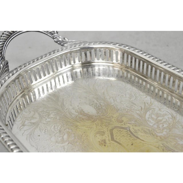 Metal Vintage Amston Victorian Silver Plated Narrow Bar Tray Serving Platter For Sale - Image 7 of 13