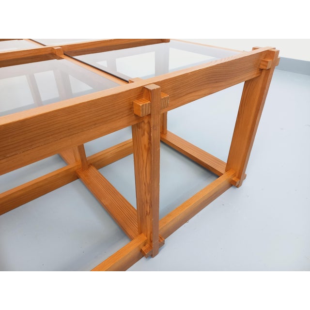 Tan Vintage Square Coffee Table in Pine and Smoked Glass, 1970s For Sale - Image 8 of 18