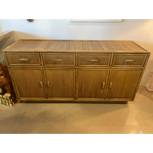 Vintage Palm Beach Bamboo Pencil Reed Credenza Cabinet Buffet Drawers Dresser For Sale - Image 4 of 12