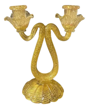 Murano Candleholder in Golden Glitter Glass by Ercole Barovier & Toso, 1950s
