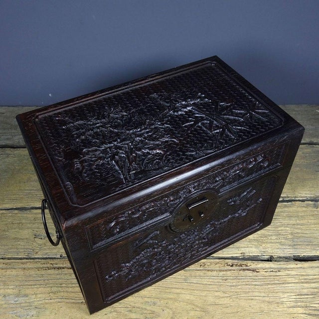 Antique Zitan Wood Carved "Brocade and Flowers" Document Box / Treasure Chest For Sale - Image 9 of 9
