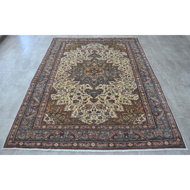 Turkish Hand Knotted Faded Low Pile Oushak Style Rug Distressed Area Rug 5 1 X 7 Chairish