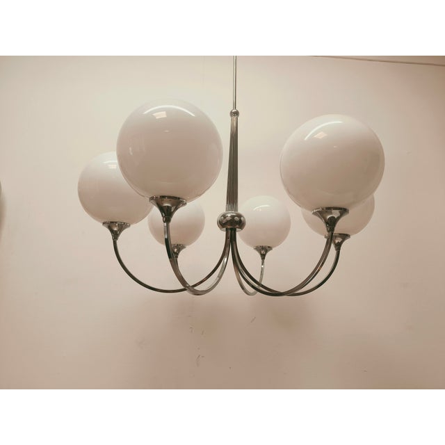 6-Light Chrome Chandelier with Glossy White Sphere Glasses, 1980s For Sale - Image 17 of 18
