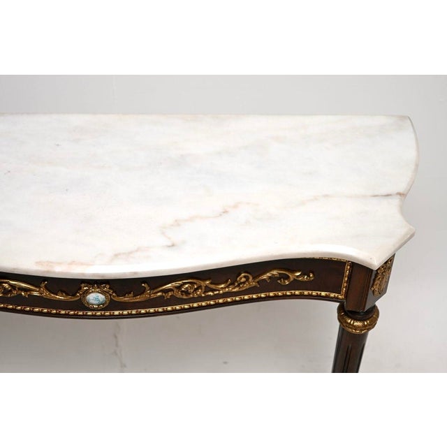 Vintage French Walnut Console Table with Marble Top, 1930 For Sale - Image 6 of 11