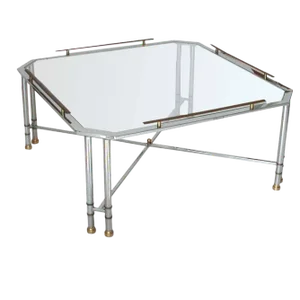 Vintage Midcentury Maison Jansen Octagon Glass Brass Chrome Table