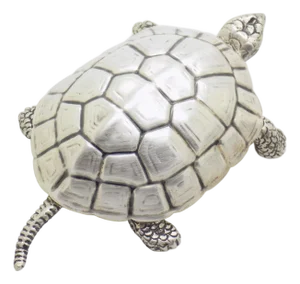 3.66-oz. Vintage Italian Handmade Genuine Silver Large Turtle Decorative Box, Made in Vercelli (Italy)