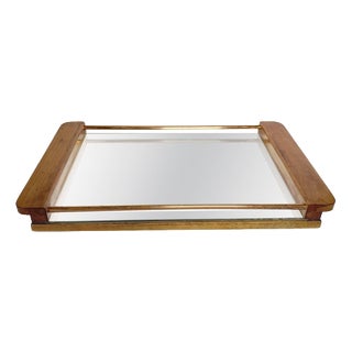 Art Deco Tray in Wood, Copper and Mirror, France, 1940s For Sale