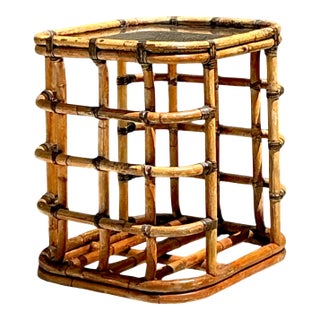 Vintage Rattan and Glass Accent Table For Sale