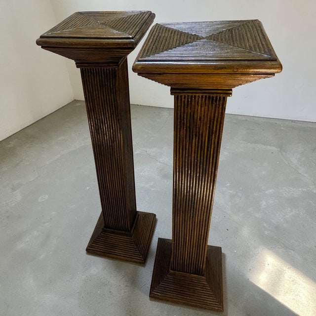 Gabriella Crespi 1960s Boho Chic Pencil Reed Pedestal Column Attributed to Gabriella Crespi - A Pair For Sale - Image 4 of 14