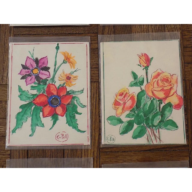 Original Vintage Mid 20th C. Watercolors-Floral Still Life-E. Pell-Set of 12 For Sale - Image 4 of 11