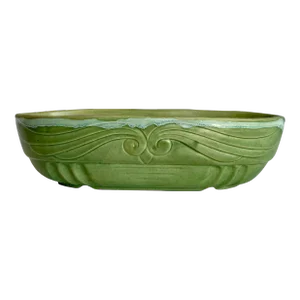 Mid-Century F. P. Usa Green Pottery Glazed Oval Bowl
