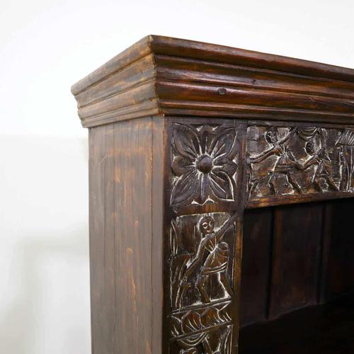 Carved Wooden Bookcase with Floral Motifs and Stylized Figures For Sale - Image 4 of 10