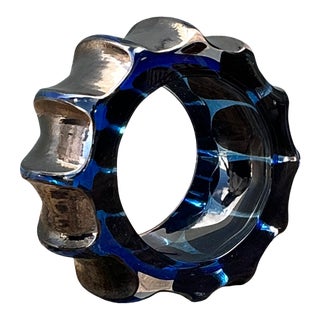 Vintage Blue Sculptural Art Glass Gear Sculpture For Sale