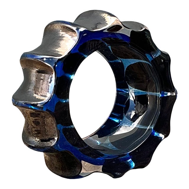 Vintage Blue Sculptural Art Glass Gear Sculpture For Sale