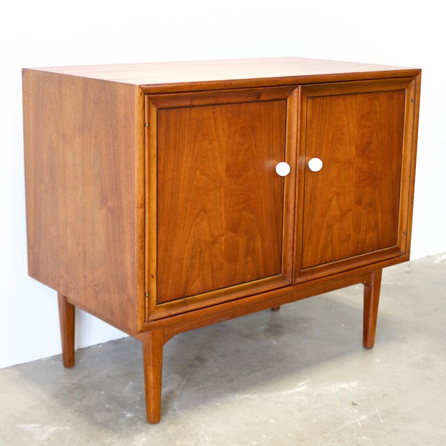 Mid-Century Modern Drexel "Declaration" Walnut Record Cabinet / Small Sideboard Designed by Stewart MacDougall & Kipp Stewart For Sale - Image 3 of 9