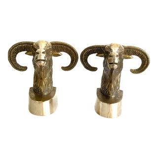 1960s Large Brass Ram Head Bookends - a Pair For Sale